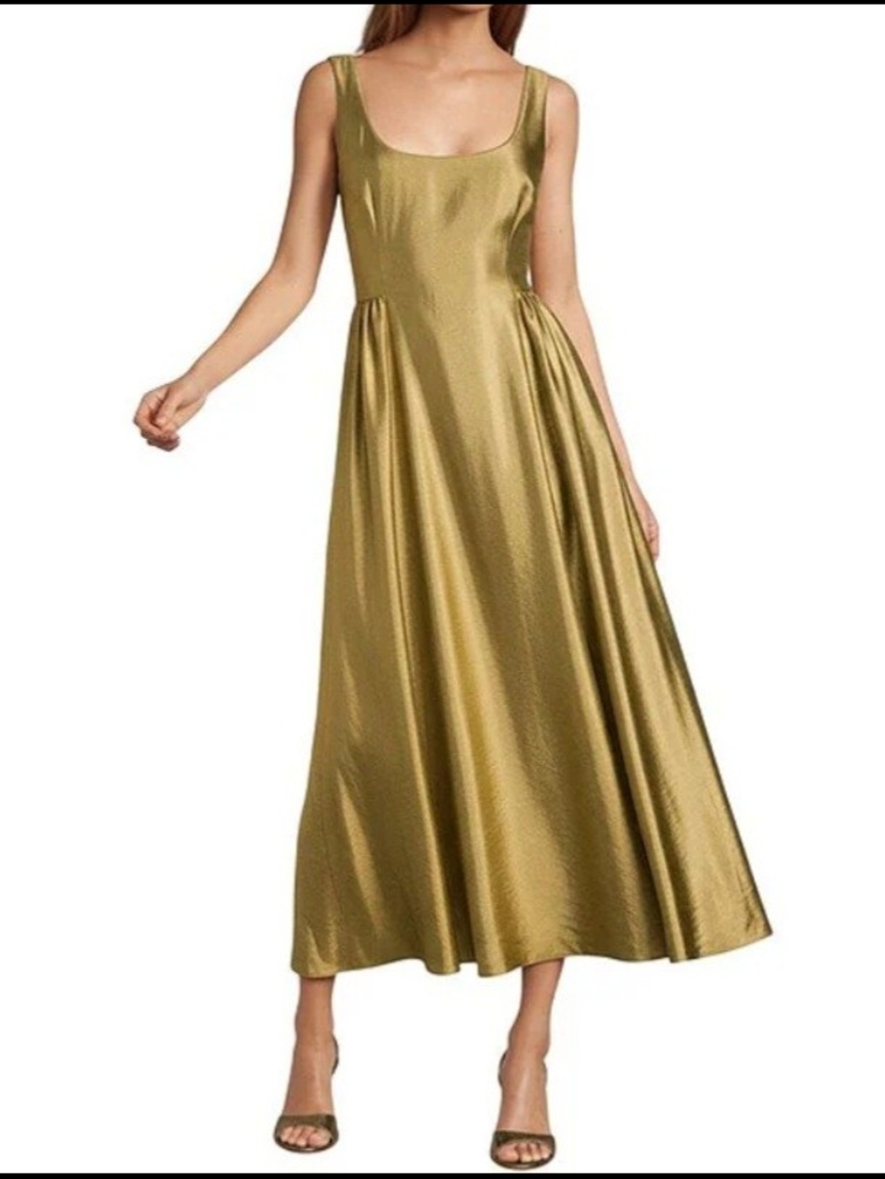 ANTONIO MELANI Leah Metallic Scoop Neckline Sleeveless Ruching A-Line Dress